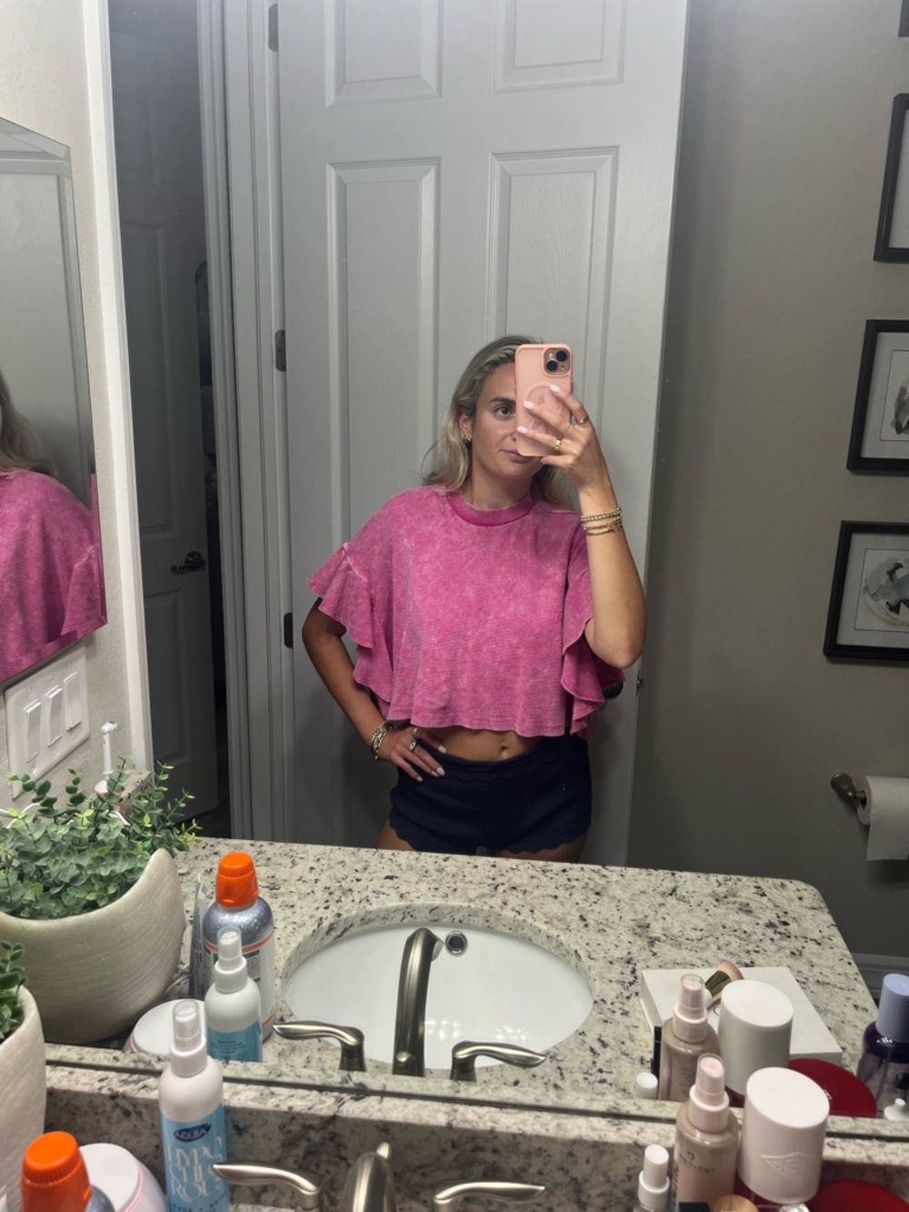 NWT Altard State Women's Pink Ruffle Sleeve Crop Top